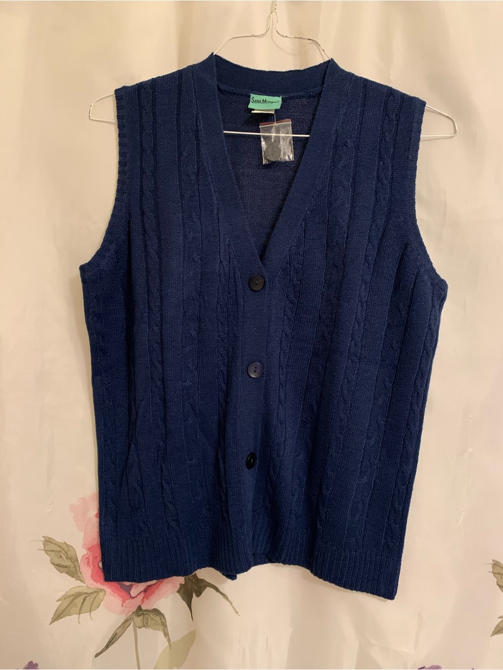 Sea Meadow Navy Cable V-Neck Button Front Vest